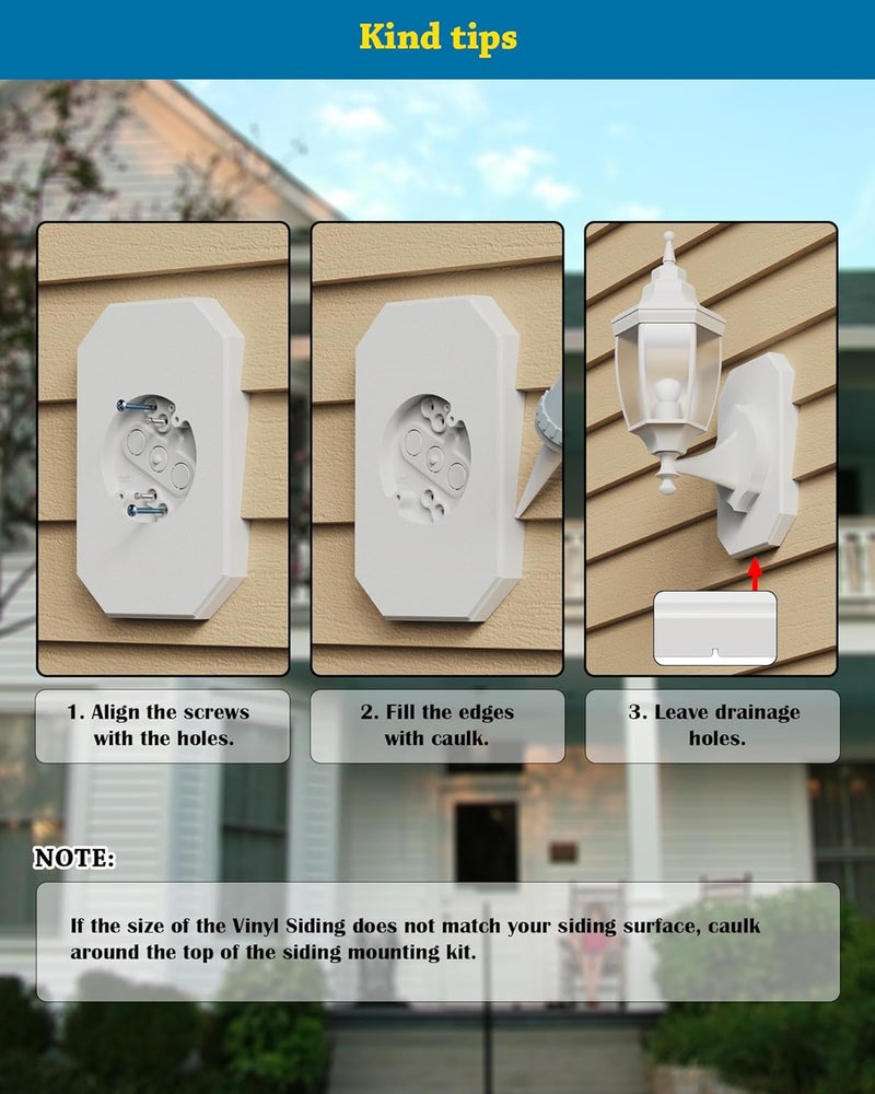 Cixiaor Siding Light Mounting Block, 8141DBL White Outdoor Mounting Plate kit with Built-in Electrical Box, Vinyl Siding Block for 1/2 inch Double, 1 Pack - Image 3